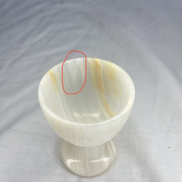 Onyx Alabaster Egg Cup Goblet Glass Carved Stone Turkey Vintage MCM 3In Set Of 2 - Picture 4 of 6